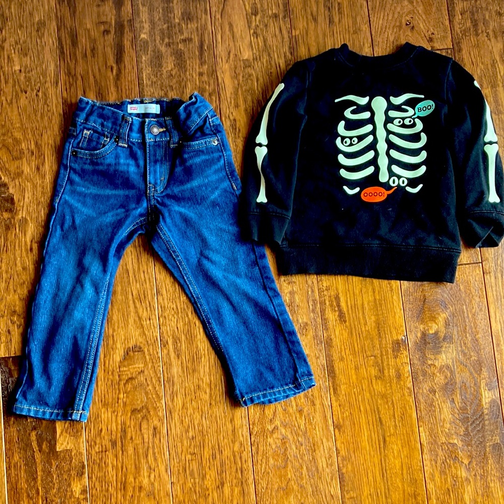 2T Slim Levi’s with 2T Skeleton Sweatshirt